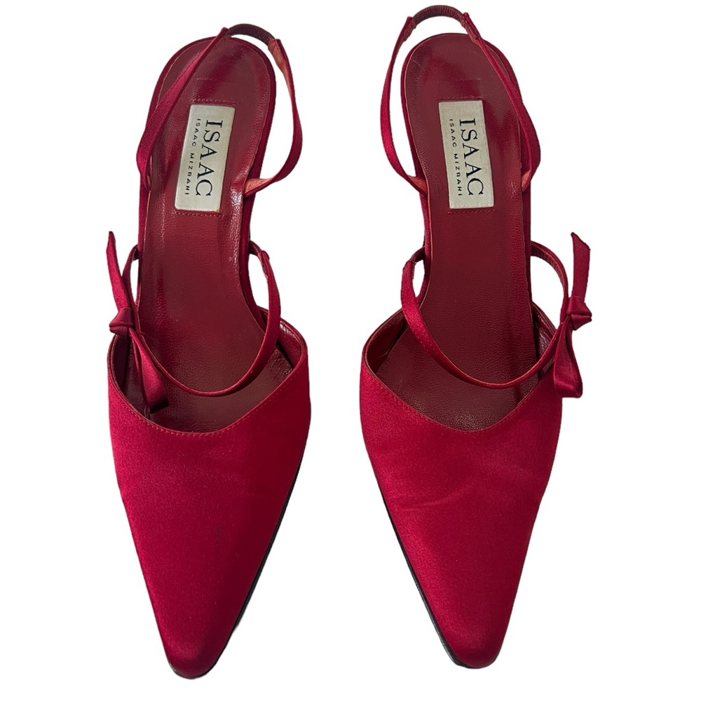 Vintage Isaac Mizrahi Red Satin Sling back Kitten Heels Women’s Size 8 Y2K 90s